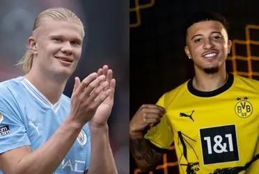 Erling Haaland celebrated Jadon Sancho's arrival to Borussia Dortmund through his personal social media.