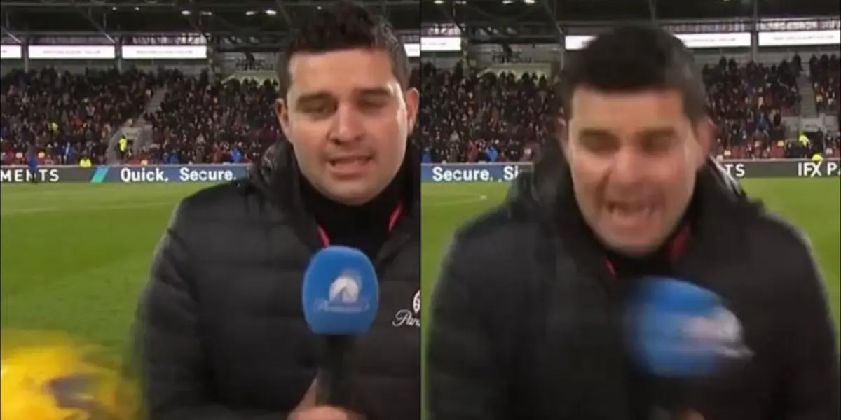 Reporter was in the middle of the match when he was hit by the ball kicked by an Arsenal footballer while he was warming up.